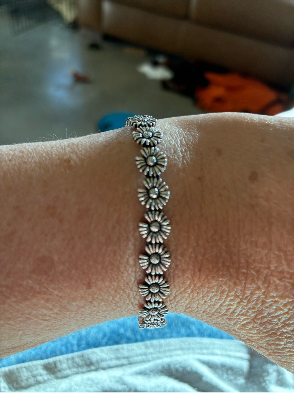Sterling Silver Daisy Link Bracelet - Silver Floral Chain